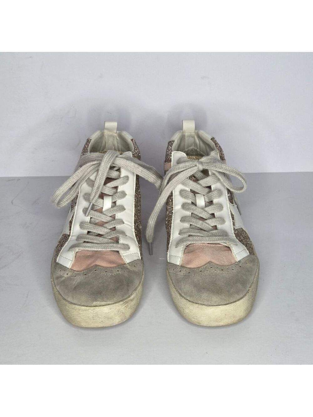 Mi.iM Glitter Star Pink White Mid-Rise Distressed Sneakers Women's Size 8.5 - Picture 3 of 12